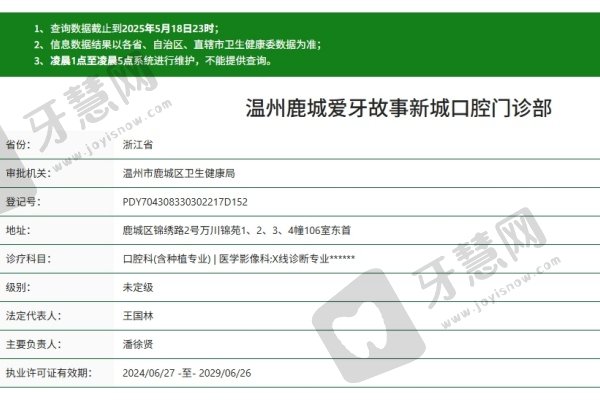 温州爱牙故事口腔门诊部(新城机构)简介