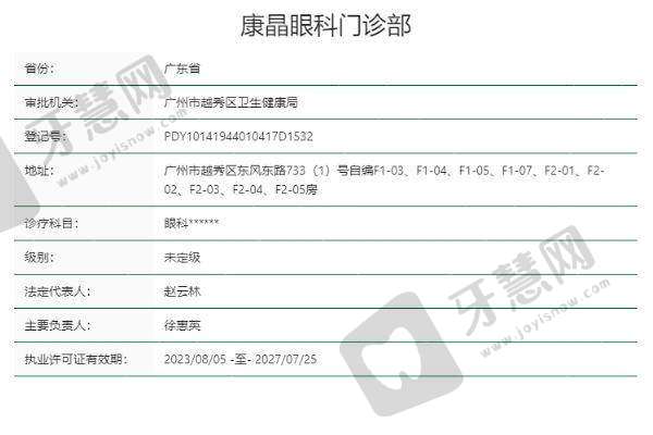 广州康晶眼科门诊部口碑评价：