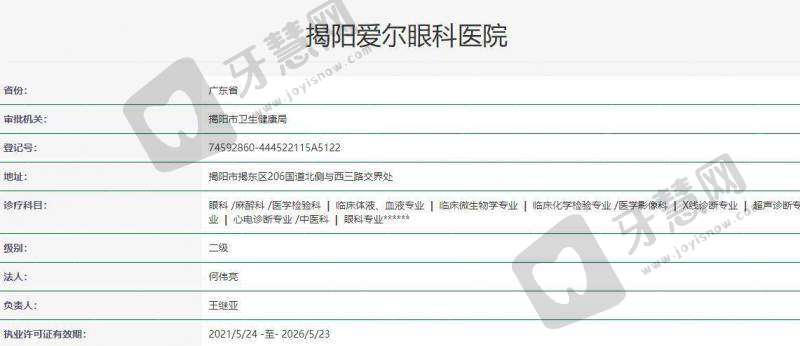 揭阳爱尔眼科医院地址电话营业时间